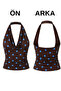 Women's Degaje Collar Crop 2-Piece Set (Brown - Blue Polka Dot & Black) - 3