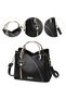 Women PU Multi-Pocket Bucket Shoulder Bag Crossbody Tote Bag, Ladies Satchel Handbag (Black) - 5