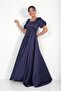 Women's Balloon Sleeve Square Neck Skirtflared Lined Satin Long Dress - 2