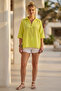 Yellow Shirt with Collar and Buttons, 3/4 Sleeves, Casual Muslin, Oversize Woven 67 55 - 8