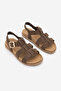Women's Genuine Leather Ankle Strap Striped Casual Sandals Sovena Brown Suede - 5
