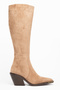 Mink Camel Matte Suede Metal Toe Cap Below the Knee Flat Zippered Western Cowboy Boots - 2