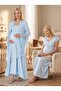 New Season Blue Special Lace Detailed Design Short Sleeve 100% Cotton Maternity Nightgown Set - 6