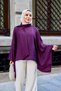 Women's Crew Neck Waist Tied Linen Cape Poncho Purple - 2