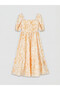 Orange Square Collar Patterned Poplin Waist-Slit Dress - 8