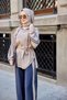 Women's Double Color V Detail Collar Lace-Up Hooded Parachute Suit Navy Blue - 5