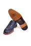 Dark Blue Color Lace-Up Genuine Leather Leather Sole Men's Shoes - 3