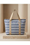 100% Cotton Striped Large Marine Beach Bag 42.5X28X15 cm – Navy Blue and Red Color Options - 7