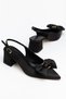 Ellie Women's Black Satin Buckle Casual Classic Heeled Shoes