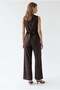 2142 Women's Linen Blend Suit with Belt Detail, Brown - 5