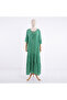 Women's Bohemian Style Linen Fabric V-Neck Tassel Detailed Maxi Dress