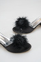 Lace Detailed Feathered Bridal Slippers Black Thick Heeled Wedding Engagement and Dowry Slippers - 4