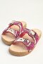 Women's Fuchsia Bead Embroidered Double Buckle Cork Sole Slippers - 4