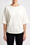 Women's White Side Gathered Bat Sleeve Cotton T-Shirt