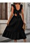 Women's Strappy Ruffled Square Neck Tie Back Midi Aerobin Midi Dress - 3