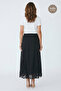 Black Lace-Guipure Detailed Midi Length Lined Skirt - 4
