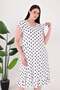 Women's White Black Polka Dot Pattern Ruffled Sleeves and Hem Plus Size Wrinkled Dress - 5