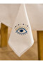 Beige Eye Embroidered Tablecloth - 150X150 cm - 4