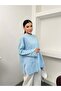 Women's Crew Neck Double Layered Wide Cut Tunic with Side Slits 9086 - Baby Blue - 4