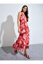 Red Floral Strappy A-Line Maxi Dress