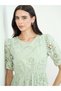 Green Schiffli Puff Sleeve A-Line Midi Dress - 4