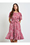 Red Ditsy Print A-Line Knee Length Dress - 2