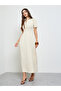 Beige A-Line Maxi Dress with Short Sleeves - 3