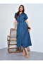 Blue Shirt Midi Dress with Tie-Belt