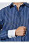 Navy Blue Striped Oversized Shirt - 4