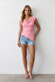 Women's Pink Degaje Collar Lycra Asymmetrical Cut Viscose Knitted Blouse Alc-X15577 - 2
