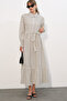 Women's Belted Hijab Dress 2589 - Cream - 4