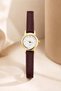 Leny Women's Wristwatch Burgundy Leather Look Thin Band Gold Case White Dial Minimal Quartz Elegant Women's Watch