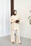 Hooded Detailed Pocketed 100% Cotton Linen Double Set - 4