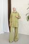 Hooded Detailed Pocketed 100% Cotton Linen Double Set - 3