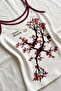 White Cherry Blossom Red Stripe Collar Y2K Short Sleeve Crop - 5