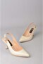 Seç V2430 Genuine Leather Heelled Shoes (Heel Height: 8 cm) Beige - 7