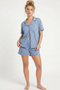 Blue Leopard Print Shirt Collar Buttoned Knitted Shorts Pajama Set 8055 - 2