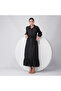 Grey Solid Band Collar Buttoned Maxi Dress