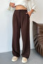Women's Elastic Waist Double Pocket Wide Leg Pants Brown - 4057 - 2