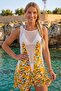 Orange-White Pool Collar Sleeveless Patterned Mesh Detailed Casual Viscose Woven Beach Dress 88 60 - 7