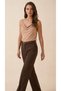 Women's Beige Color Adjustable Strap Degaje Collar Draped Sandy Fabric Blouse - 3