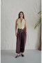 Shawl Detail Scarf-Lined Shalwar Trousers Burgundy - 4