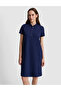 Navy Blue Polo Collar A-Line Knitted Dress 50326877-Vr033 - 3