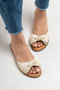 Genuine Leather Women's Crema Bow Slippers Light Beige Summer - 5