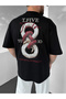 Black Oversize Snake Print T-Shirt with Back Detail
