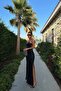 Women's Black Shiny Strappy Maxi Dress Yel221556 - 7