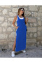 Women's Strappy Round Neck Pocket Slit Detailed Viscose Dress and Tank Top Double Set - 2