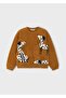 Girl's Dalmatian Dog Patterned Knitted Sweater 2-10 Years Old Brown - 2