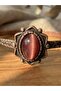 Elegant and Adjustable Embroidered Copper Bracelet with Pink Cat's Eye Stone - 2