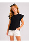 Girl's 4-12 Years Old Stone Detailed Shoulder Flounce Laced Ribbed Fabric Girl's Summer Blouse